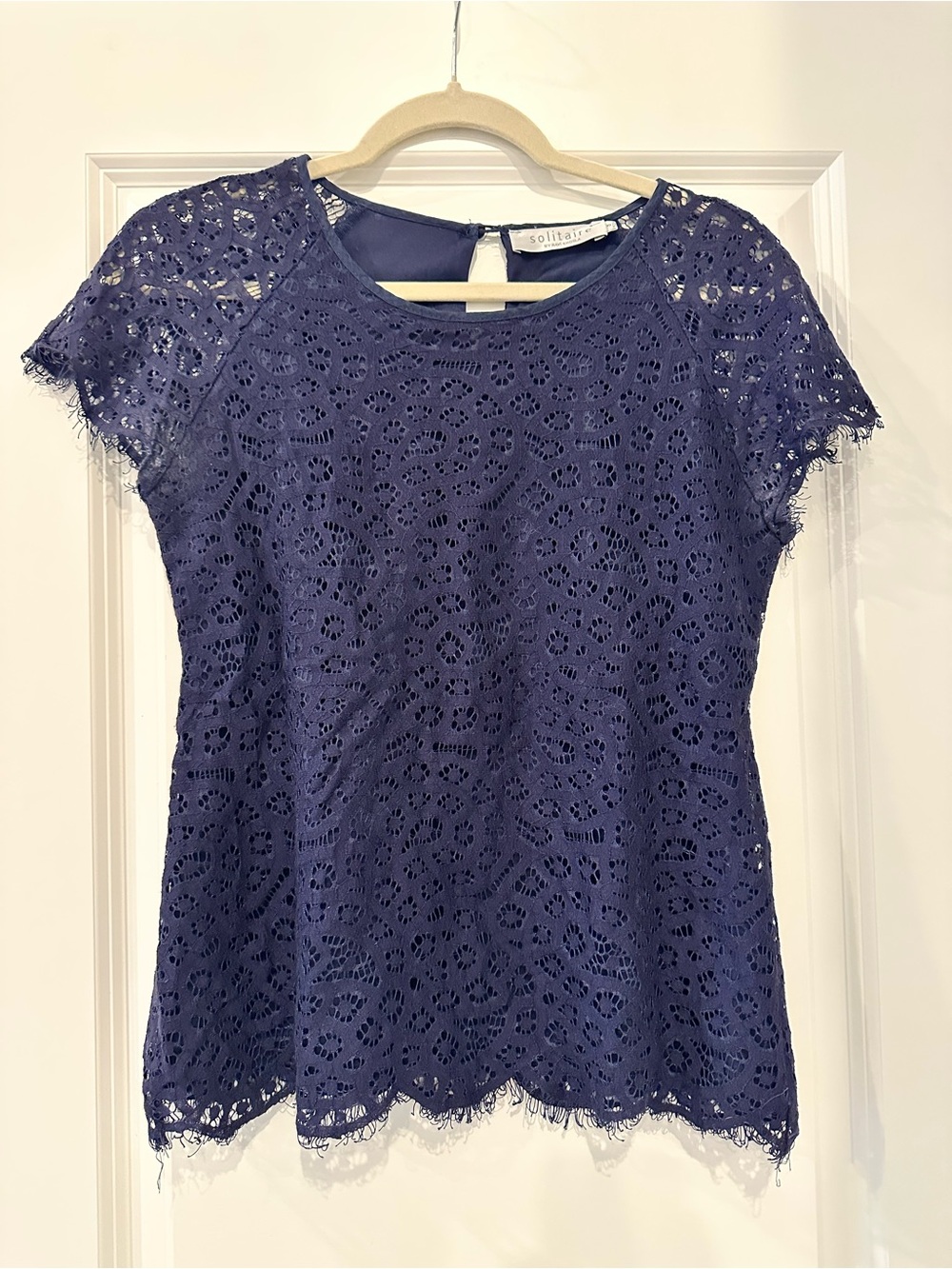 Solitaire Dark Blue Lace Cap-Sleeve Blouse